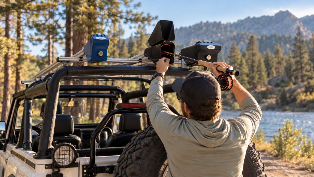 Sliding a fully assembled rod into the rooftop carrier