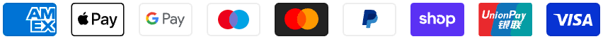 Accepted payment methods: American Express, Apple Pay, Google Pay, Maestro, Mastercard, PayPal, Shop Pay, UnionPay, and Visa